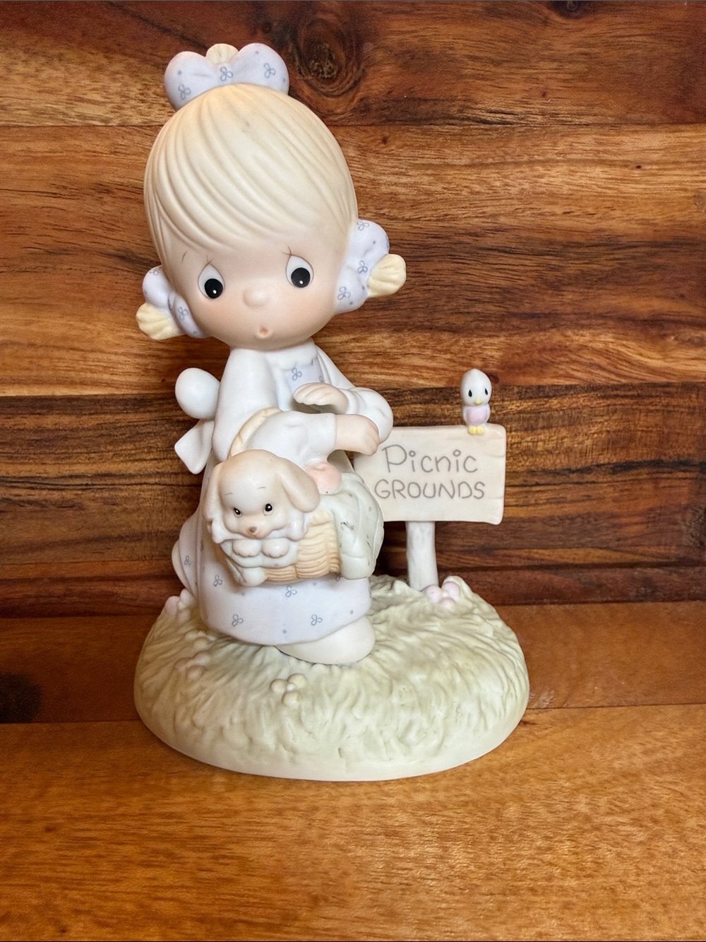Precious Moments Girl with Puppy in Pastel Blue Dress Figurine